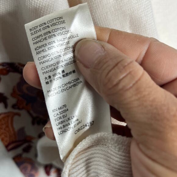 Anthropologie Women's V-Neck Waffle Knit Annette Top White Boho Paisley Small - Picture 7 of 9